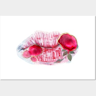 Pink lips acrylic painting Posters and Art